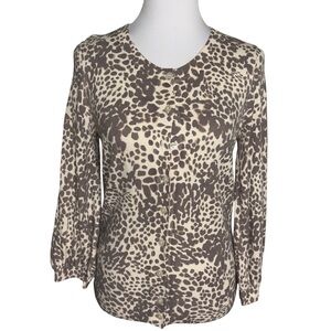 Banana Republic Animal Print Cardigan in Cream and Brown